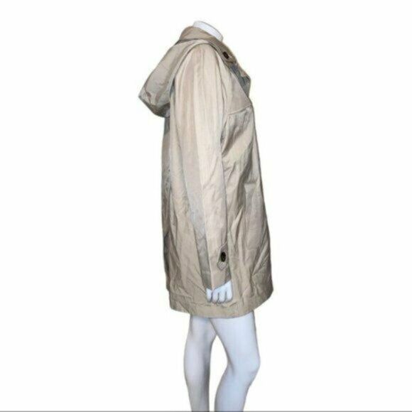 London Fog Stone Single-Breasted Hooded Raincoat Beige Women's Small NWT - Picture 7 of 9